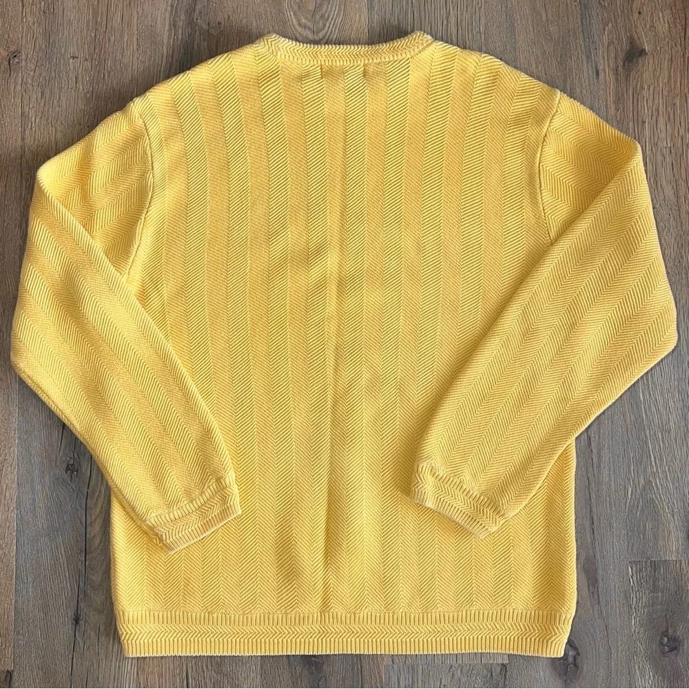 Chaps Cable Knit Mens Sweater 100% Cotton Yellow Sz XL Grandpa Preppy Fisherman - Picture 4 of 6